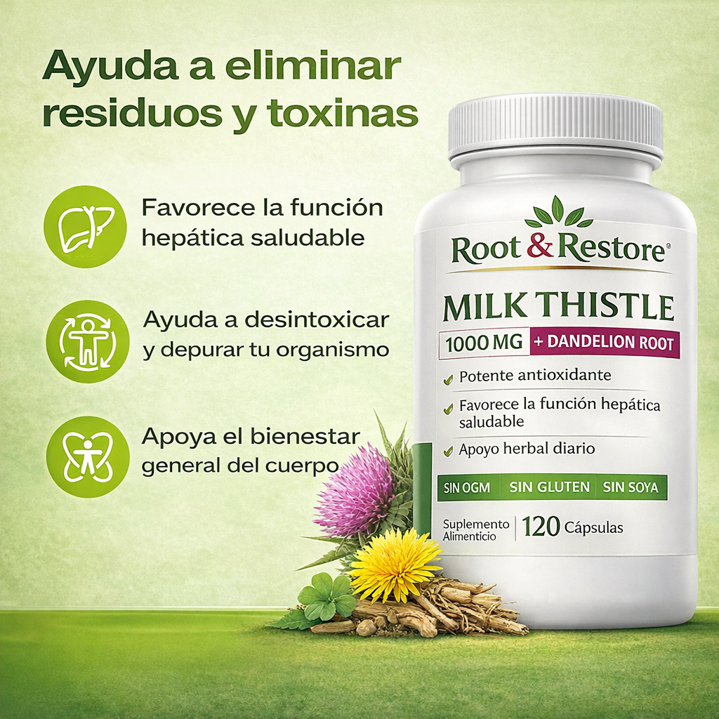 Suplemento de raíz de diente de león y cardo mariano