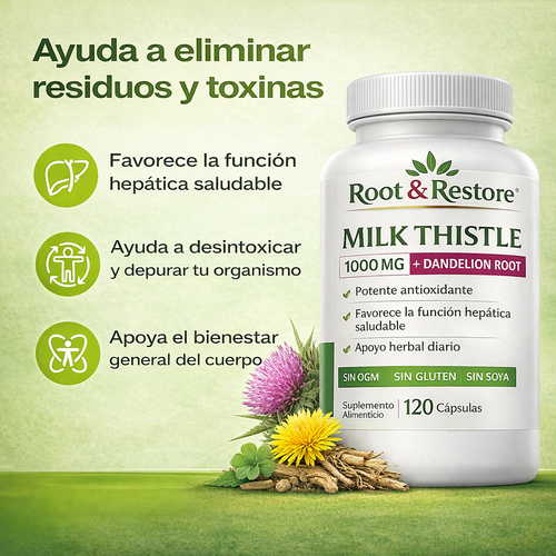 Suplemento de raíz de diente de león y cardo mariano