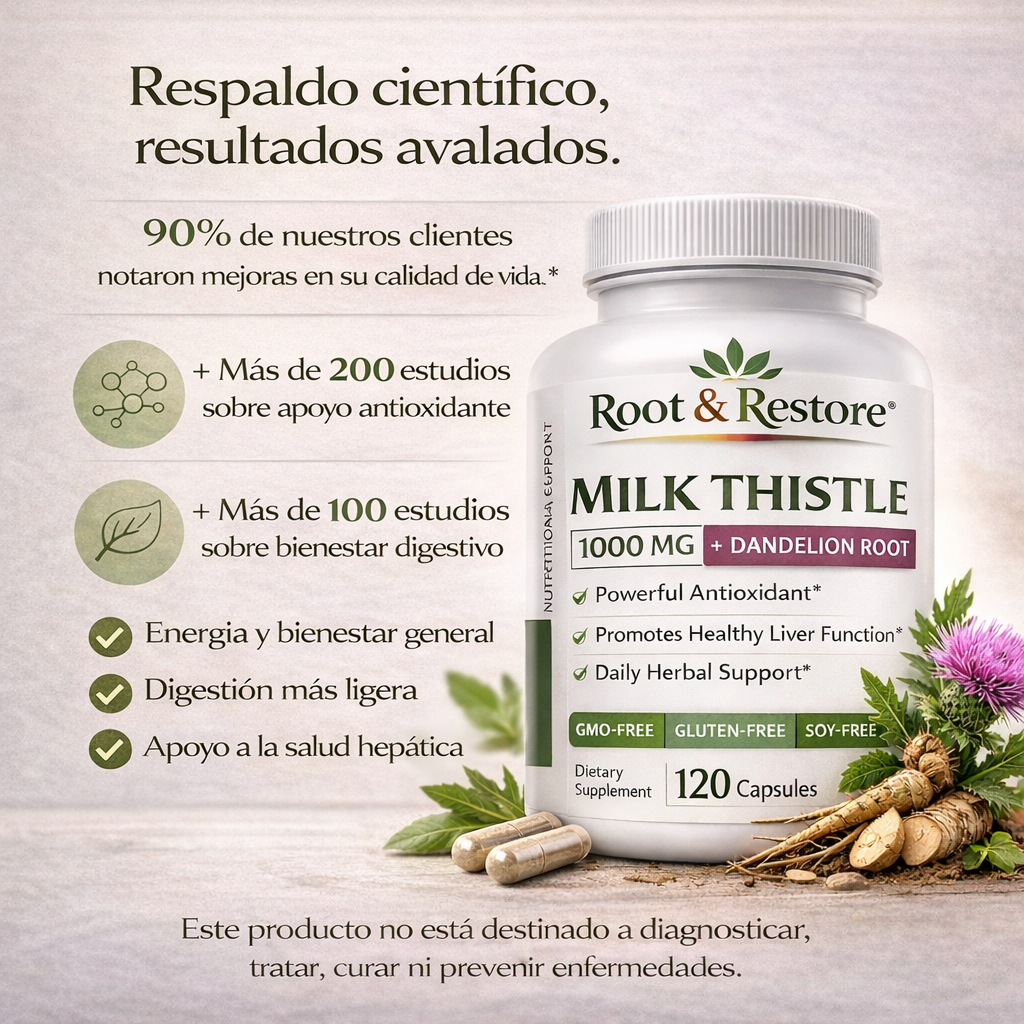 Suplemento de raíz de diente de león y cardo mariano